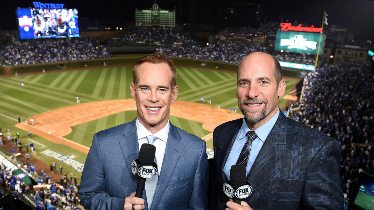 Joe Buck and John Smoltz at Wrigley Field for the 2016 World Series
