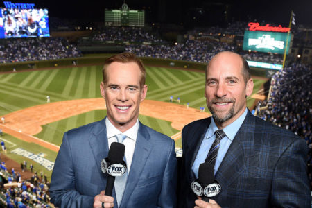 Joe Buck and John Smoltz at Wrigley Field for the 2016 World Series