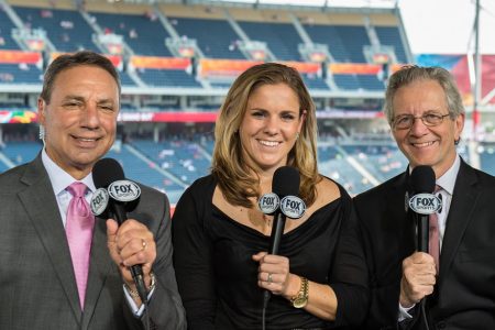 Tony DiCicco, Cat Whitehill and JP Dellacamera at the 2015 FIFA Women's World Cup