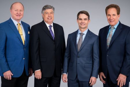 Larry McReynolds, Mike Joy, Jeff Gordon & Darrell Waltrip