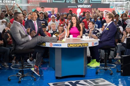 Shannon Sharpe, Cris Carter, Joy Taylor & Skip Bayless at Super Bowl LI