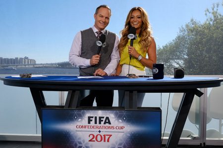 Eric Wynalda & Kate Abdo on set at FIFA Confederations Cup Russia 2017