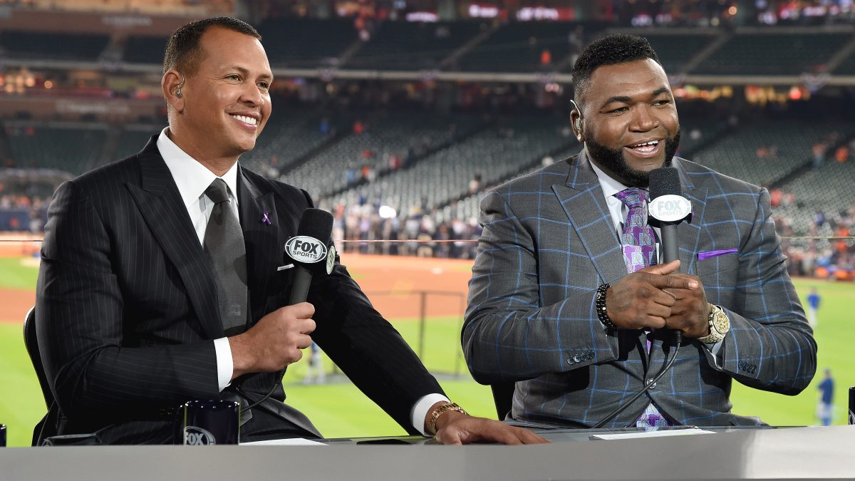 Alex Rodriguez and David Ortiz at Minute Maid Park for the 2017 World Series