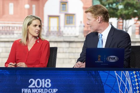 Kelly Smith and Alexi Lalas at 2018 FIFA World Cup Russia™ Studio in Moscow’s Red Square