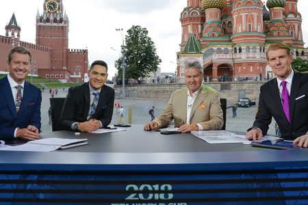 Rob Stone, Moisés Muñoz, Guus Hiddink and Alexi Lalas at 2018 FIFA World Cup Russia™ Studio in Moscow’s Red Square