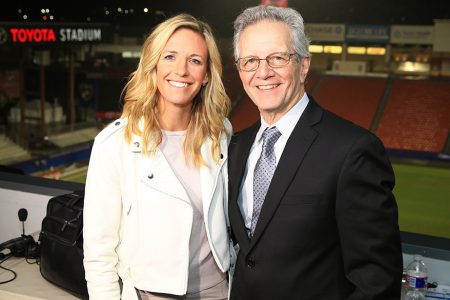 Aly Wagner and JP Dellacamera at 2019 FIFA Women's World Cup™ Qualifier