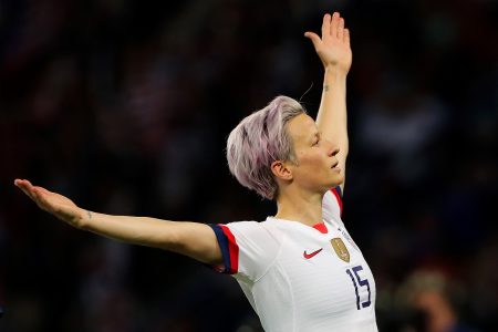 PARIS, FRANCE - JUNE 28: Megan Rapinoe of the USA celebrates after scoring her team's second goal during the 2019 FIFA Women's World Cup France Quarter Final match between France and USA at Parc des Princes on June 28, 2019 in Paris, France. (Photo by Marianna Massey - FIFA/FIFA via Getty Images)