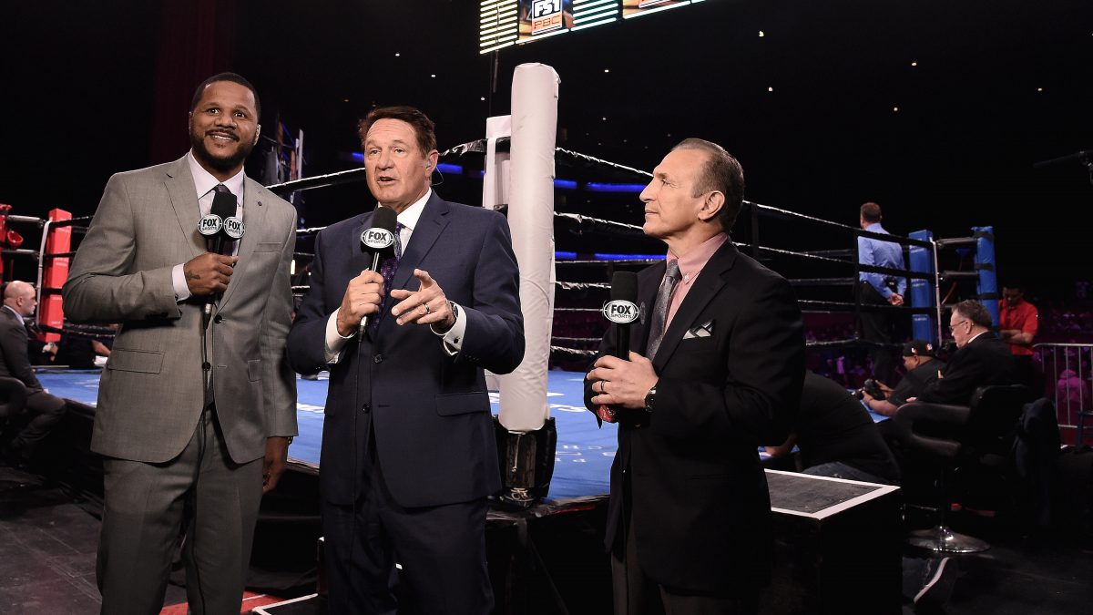 LOS ANGELES - JANUARY 13: Anthony Dirrell, Chris Myers and Ray Mancini at PBC on Fox - Jose Uzcategui vs Caleb Plant at the Microsoft Theater on January 13, 2019 in Los Angeles, California. (Photo by Scott Kirkland/Fox/PictureGroup)