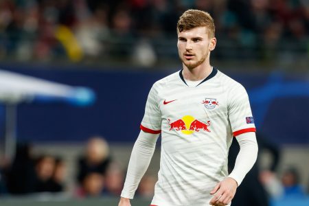 LEIPZIG, GERMANY - MARCH 10: (BILD ZEITUNG OUT) Timo Werner of RB Leipzig looks on during the UEFA Champions League round of 16 second leg match between RB Leipzig and Tottenham Hotspur at Red Bull Arena on March 10, 2020 in Leipzig, Germany. (Photo by Roland Krivec/DeFodi Images via Getty Images)
