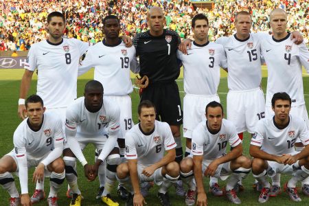 PRETORIA, SOUTH AFRICA - JUNE 23: The USA team line up ahead of the 2010 FIFA World Cup South Africa Group C match between USA and Algeria at the Loftus Versfeld Stadium on June 23, 2010 in Tshwane/Pretoria, South Africa. (Photo by Martin Rose/Getty Images)