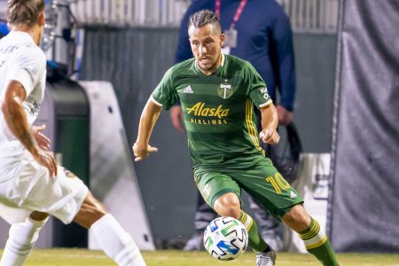 ORLANDO, FL - JULY 13: Portland Timbers midfielder Sebastian Blanco (10) makes a run during the MLS Is Back Tournament between the LA Galaxy v Portland Timbers on July 13, 2020 at the ESPN Wide World of Sports, Orlando FL. (Photo by Andrew Bershaw/Icon Sportswire via Getty Images)