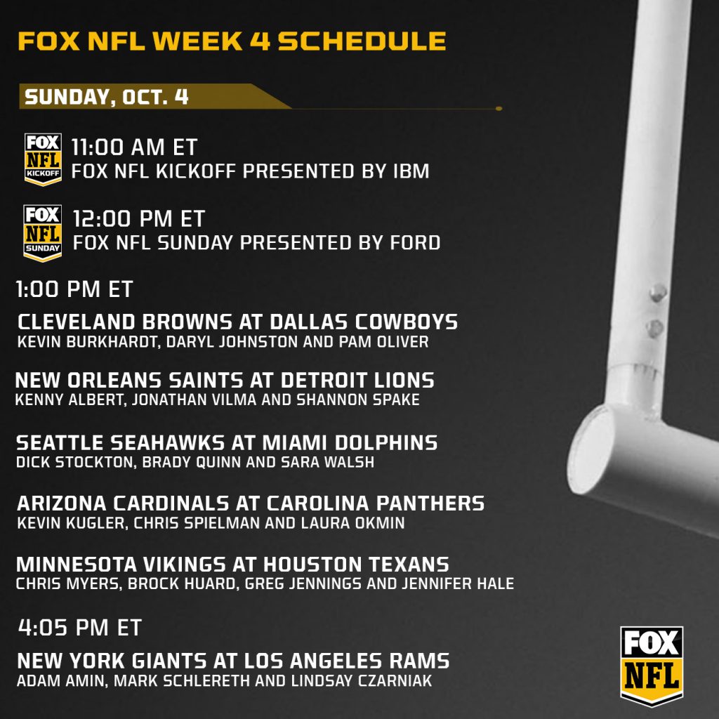 FOX NFL Week 4 Schedule and Regionalization - Fox Sports Press Pass